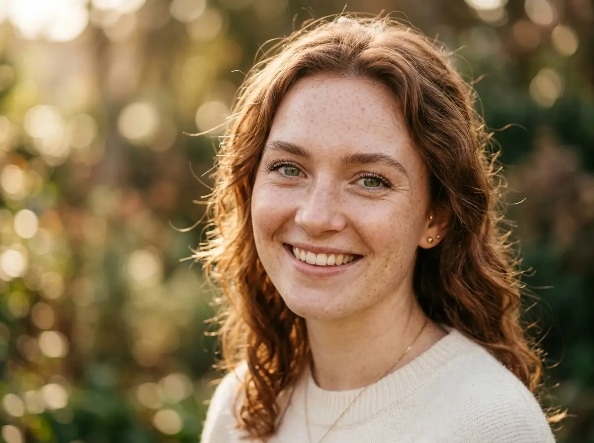 Un retrato fotorrealista de una mujer con texturas de piel naturales y luz suave de mañana generado por Seedream 4.5 AI, que muestra un embellecimiento de nivel profesional sin un aspecto artificial.
